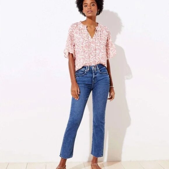 Loft High waist straight cropped raw hem jeans size 8 - Picture 14 of 14